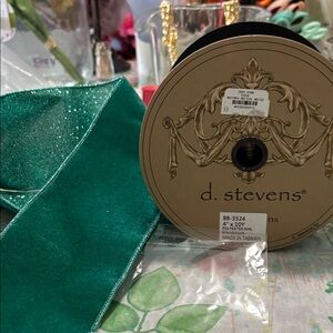 Green Velvet and Glitter Ribbon NEW WITH TAGS 4 inches X 10 yards